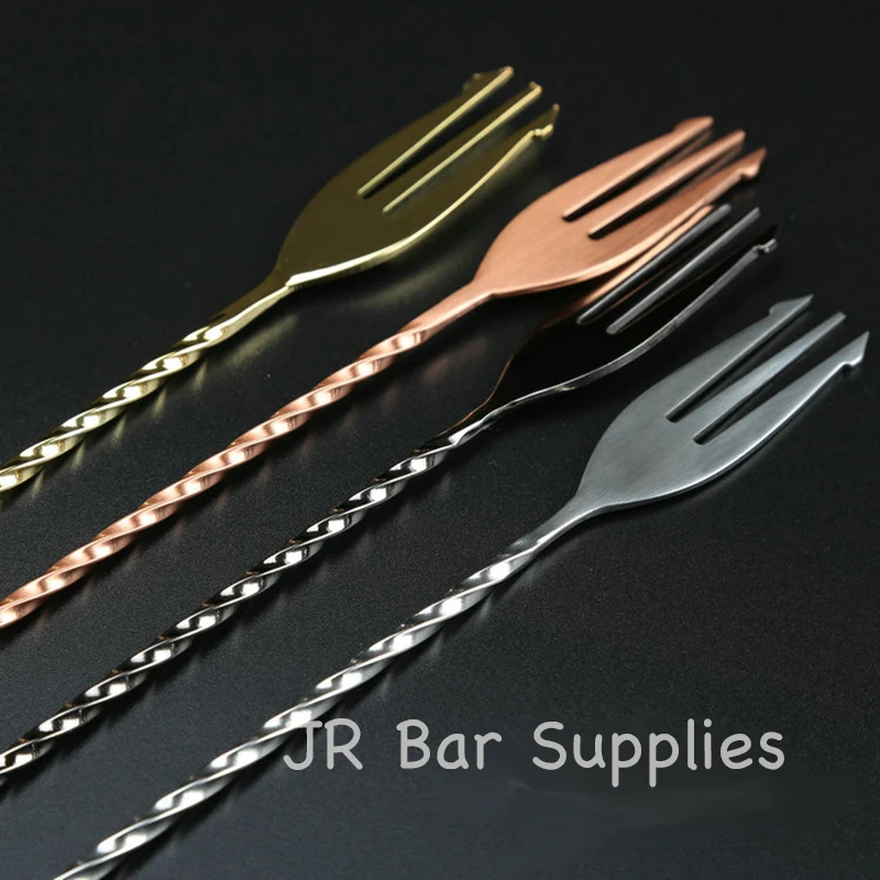 Stainless Steel Trident Bar Spoon Cocktail Mixing Spoon with Fork Mixer Bar Stirring Mixing 30cm/40cm/50cm