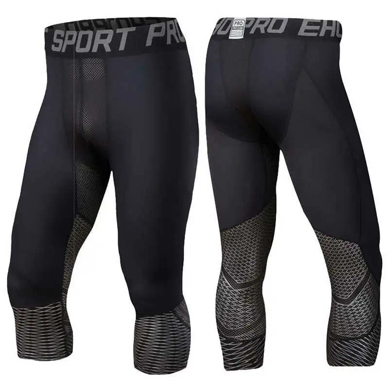 Men Pro Compression Quick Dry Cropped Running Tights Capri Pants Train Yoga GYM Exercise Fitness Workout Sport Leggings UX37