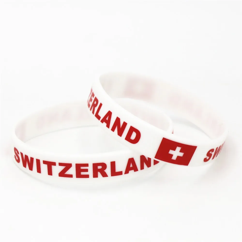 1PC Switzerland Country Flag Silicone Wristband White Football Sports Souvenir Silicone Rubber Bracelets&Bangles Gifts SH241