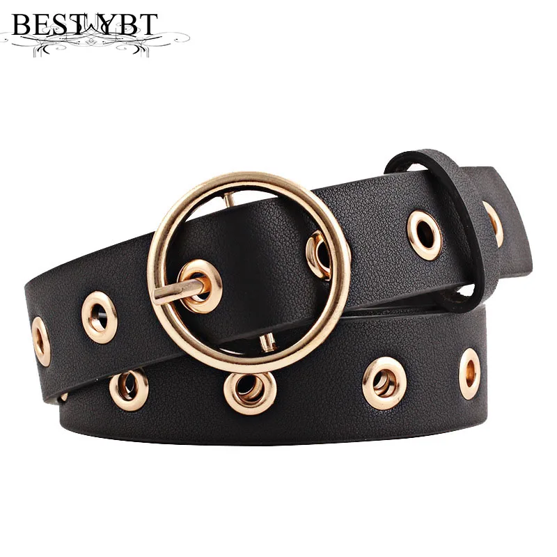 

Best YBT Women Imitation Leather Belt Round Metal Pin Buckle Circle Belts Hot Brand Fashion Punk Ring for Women Belt