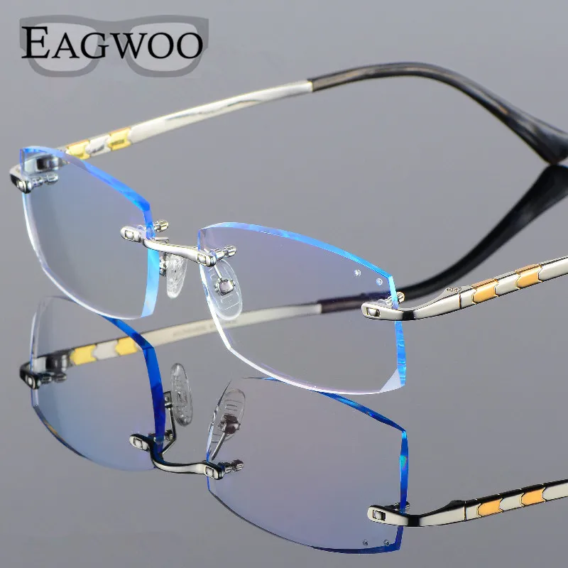 

Titanium Eyeglasses Men Rimless Prescription Colored Lenses