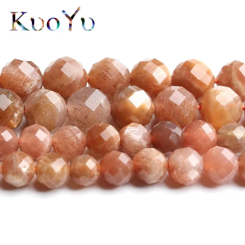 Natural Faceted Sunstone Beads Gem Loose Spacer Beads For Jewelry Making DIY Bracelets Necklace 7.5\