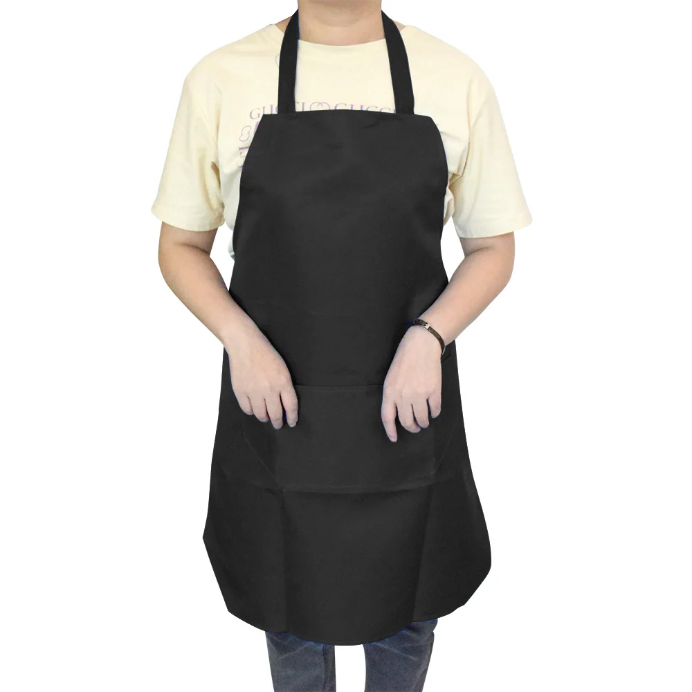 Kitchen Apron Pure Color with Double Pocket for Home Cleaning Washing Helper Cotton Polyester for Woman Men Cooking Apron