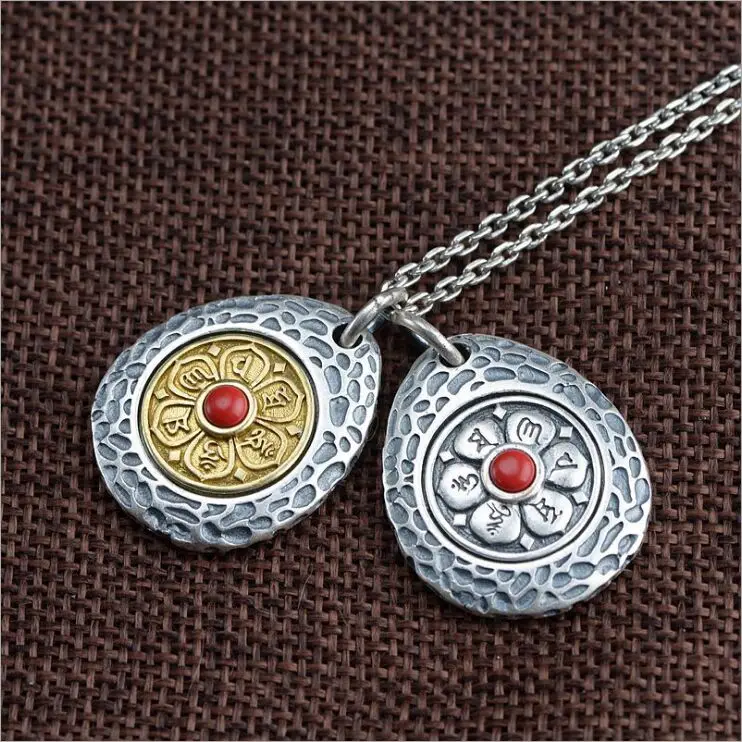 Real S990 solid sterling silver retro Thai silver craft Jiugong gossip pendant Taoist culture silver jewelry