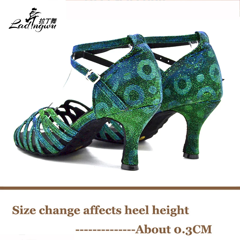Ladingwu-zapatos de baile de Salsa de fondo suave, calzado de salón de baile latino, Kizomba, Tango, tacón 2018, 6/7, 5/10cm, color verde, novedad