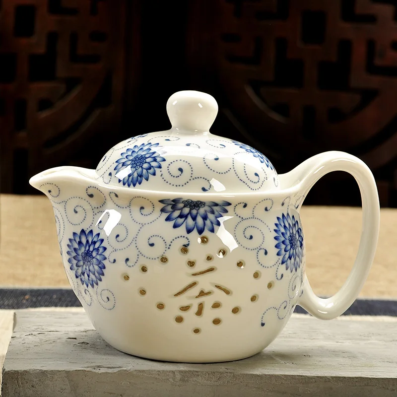 Jingdezhen-ceramic teapot for Kung Fu tea, blue and white bone china, office tea pot for home image 4