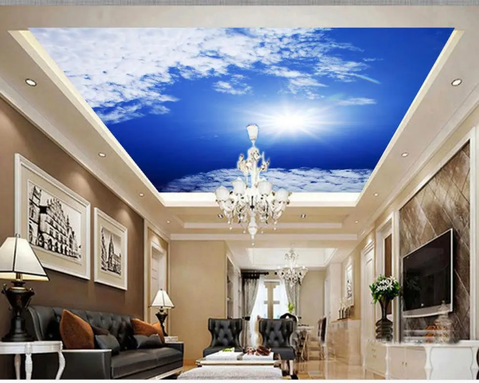 3d ceiling murals wallpaper Blue sky and white sunshine ceiling Home Decoration customized wallpaper for walls