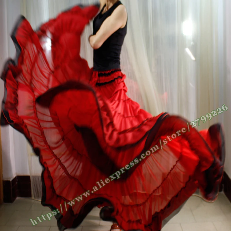 Female Elegant 6XL 7XL Red Chiffon Tulle Pleated Gypsy BOHO Spain Maxi Skirt Plus Size Summer Dance Wrap Ladies Skirts Womens