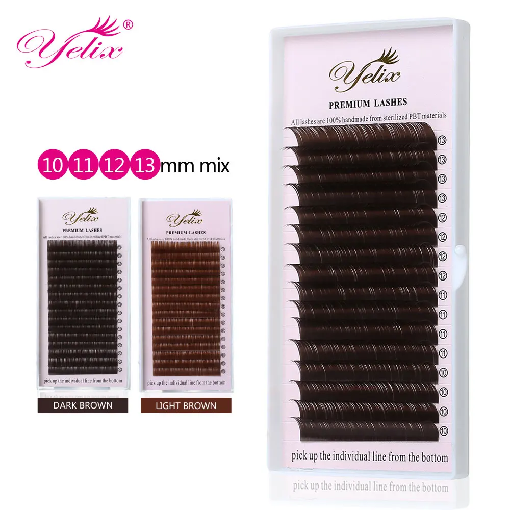 Dark And Light Brown False Eyelashes Extension Individual Mink Eye Lashes Extension Colored Natural Fake Eyelash Mix 0.07/0.10