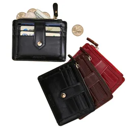 Porta-moedas com fecho para homens e mulheres, 3 cores, titular de cartão de identificação e crédito, carteira de bolso moeda, preto, marrom, vermelho, slots, fashion