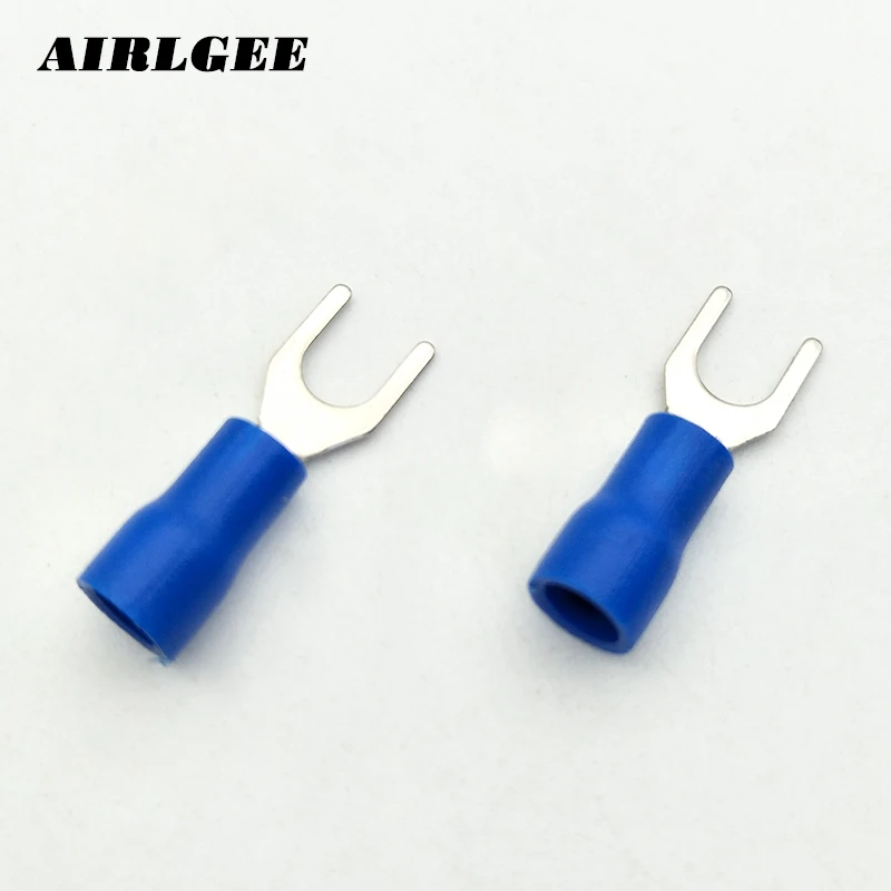 200 Pcs/Pack SV1.25-4 AWG 22-16 Blue Pre Insulated Fork Terminals Cable Connector U-Type Crimp pressed terminals Free shipping