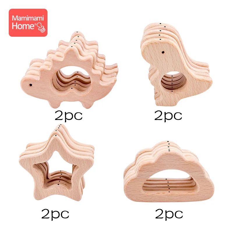 Mamihome 8pc Baby Wooden Animal Teether With Holes Beech Rodent Pacifier Chain Pendant BPA Freew wooden blank Children'S Goods