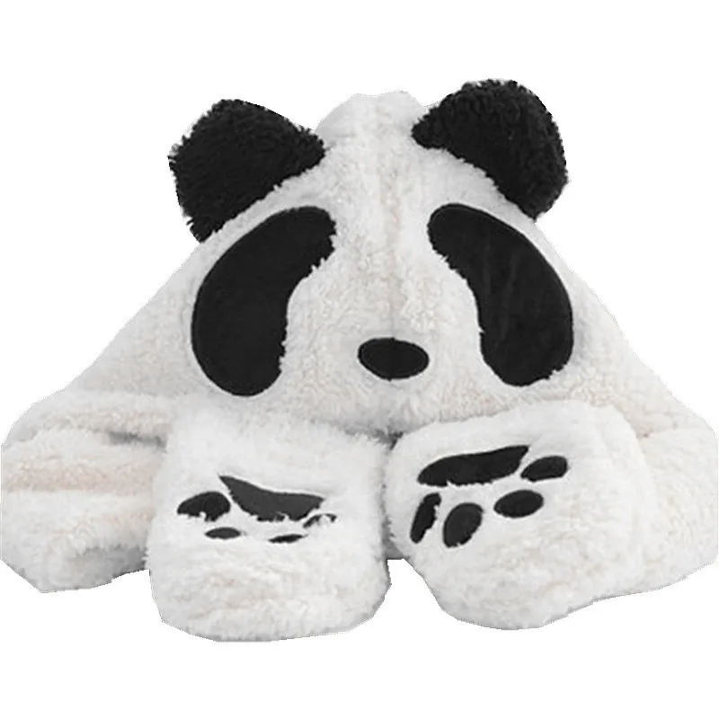 Panda Cartoon Animal Plush Hat Children's Winter Warm Cap Combined Scarf and Glove