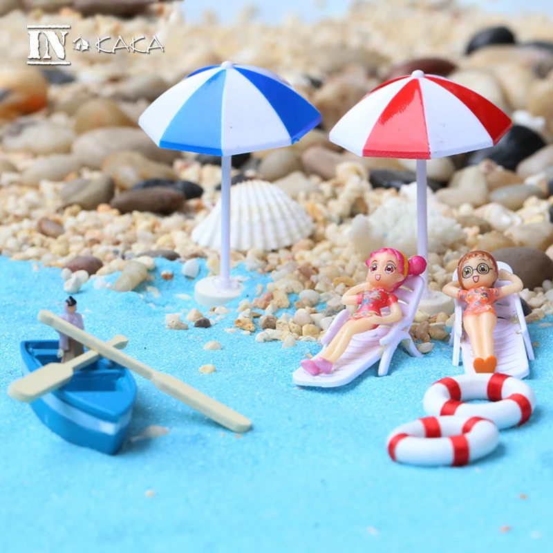 Micro sea Sandy beach landscape fairy garden decoration statuette mini bout chair Bikini miniature Figurine Toys DIY accessories