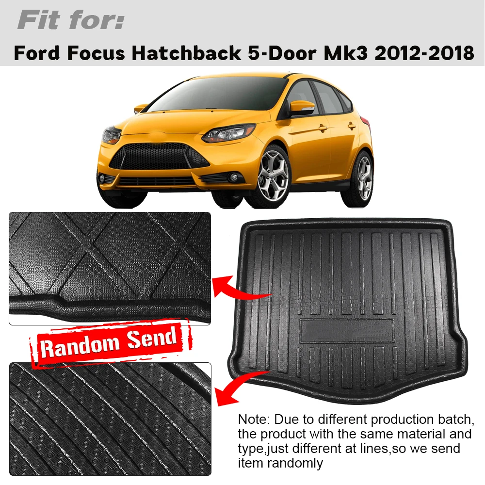 Buildreamen2 For Ford Focus Hatchback 5-Door Mk3 2012-2018 Car Rear Trunk Mat Boot Tray Liner Floor Cargo Carpet Luggage Mud Pad