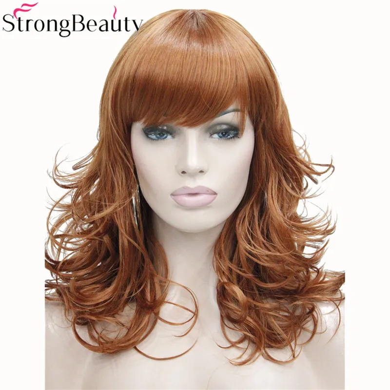 StrongBeauty Synthetic Medium Curly Wigs Black Blonde Brown Wig For African Amrican Woman Hair With Bangs