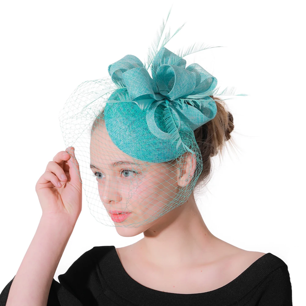 Frauen Fascinator Hut Nachahmung Sinamay Feder Tee Party Pillbox Blume Derby Milli nery Kirche Cocktail Kopf bedeckung neues Design – Detail 5