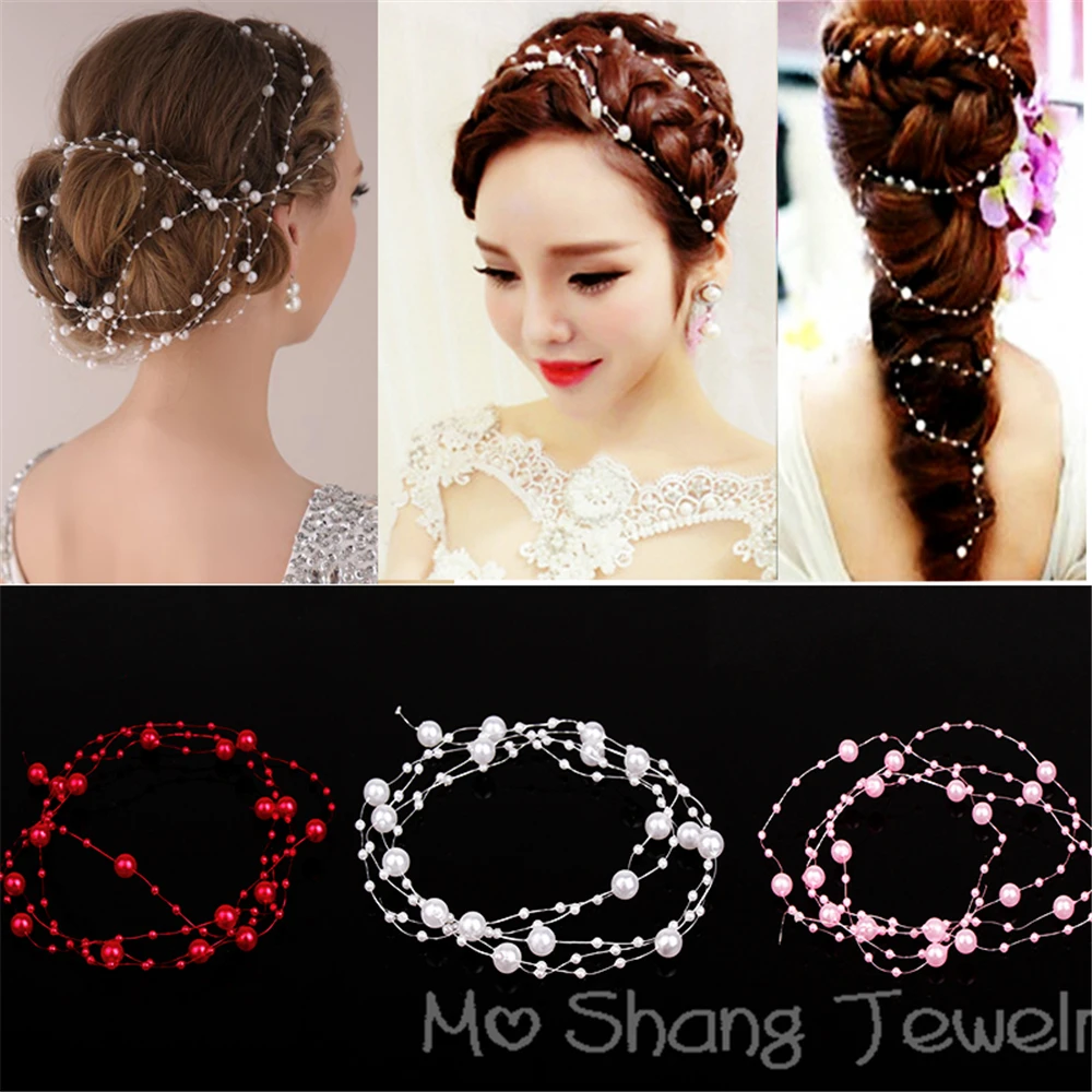 Simulated Pearl Bridal Hairband Handmade Pearl Soft Chain Headband Bridal Hair Accessories Wedding Bridal