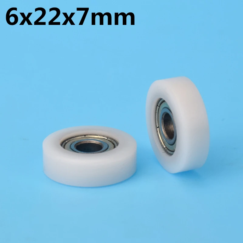 1Pcs 6x22x7 mm Nylon Plastic Wheel With Bearings Flat miniature pulley POM Hard bearing Drawers Showcase