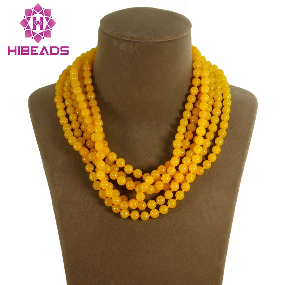 

Trendy Gorgeous 6 Rows Yellow/Gold Round Beads Costume Jewelry Necklace Yellow Nigerian Jewelry Free Shipping ABL670