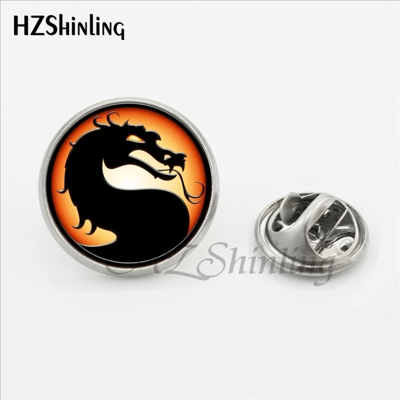 New Fashion Dragon Collar Pin Brooch Handmade Steampunk Mortal Kombat Butterfly Clasp Pin Glass Dome Stainless Steel Lapel Pins