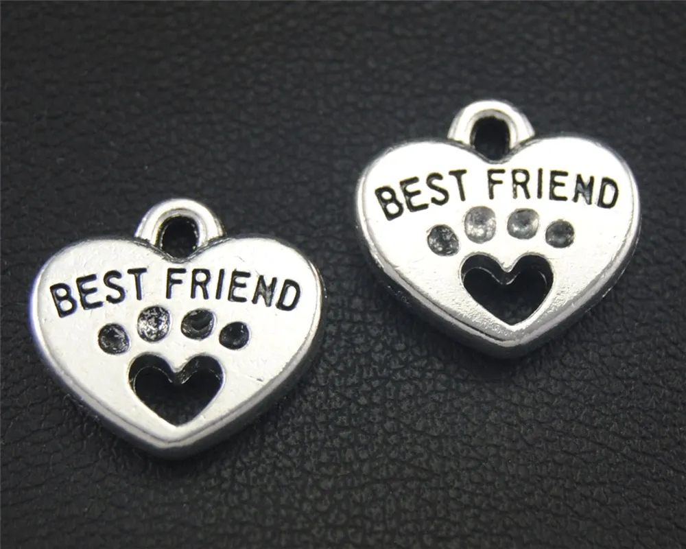 20pcs  Silver Color best friend heart Charm Pendants for Jewelry Making DIY Handmade Craft 12X13mm A1749