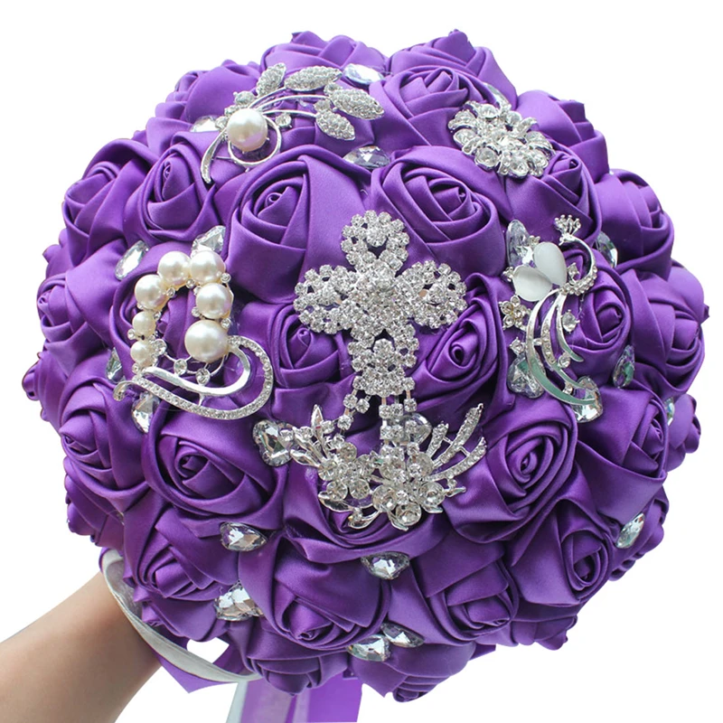 

New arrived purple rhinestone wedding bridesmaid bouquet for wedding decoration