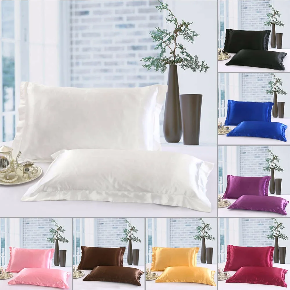 1/2 Pcs/Set New Standard Size Polyester Satin Pillowcase ,100% Imitation Silky Solid Color Soft Comfortable Pillow Cover