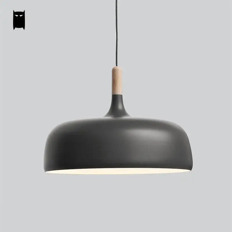 White Black Wood Aluminum Shade Pendant Light Cord Fixture Modern Nordic Korean Creative Hanging Lamp Dining Table Study Room image 2