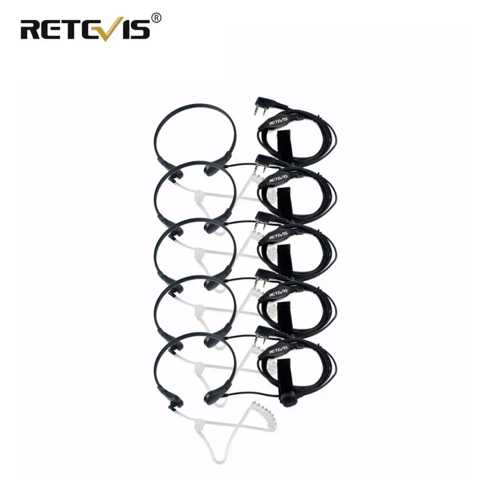 5pcs Retevis Throat Mic Earpiece PTT Headset Walkie Talkie Accessories For Baofeng UV 5R UV-82 For Kenwood For TYT for Puxing