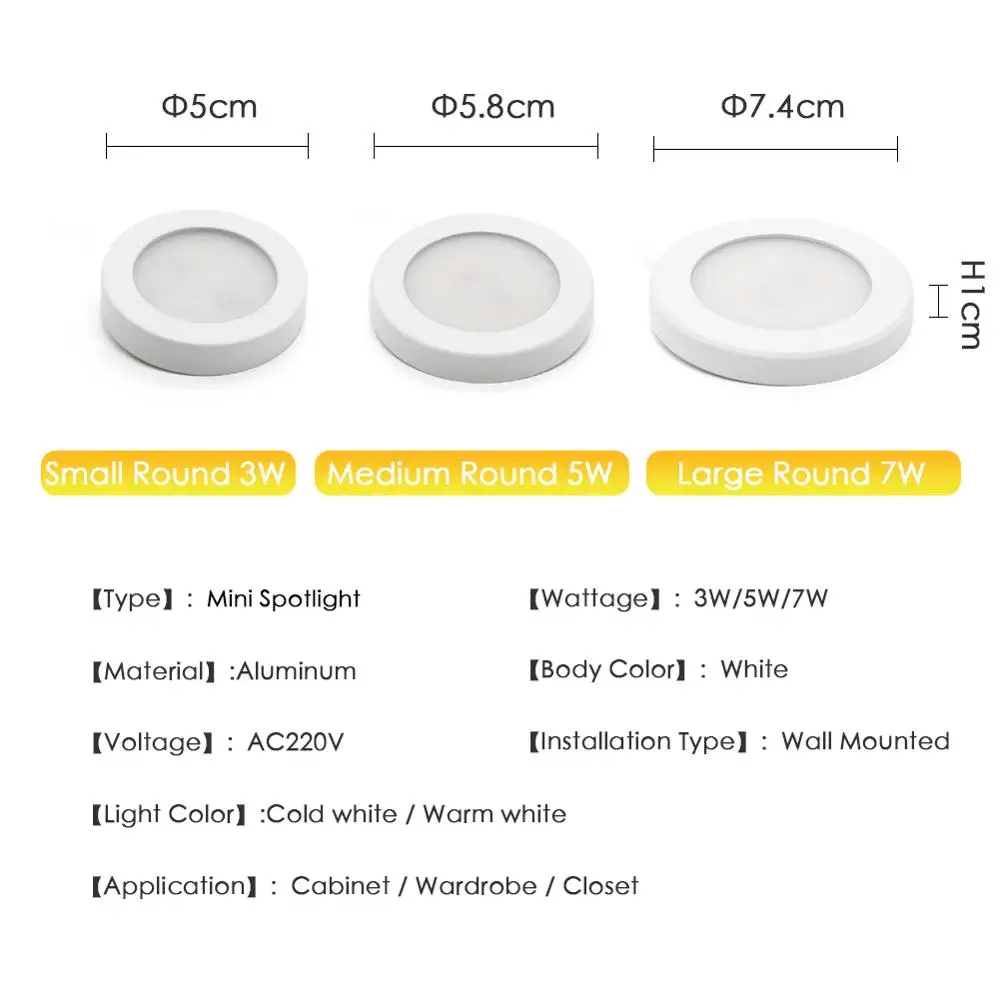 LED Downlight Mini Ultra-thin Spotlight 3W 5W 7W 220V 240V Surface Mounted Wall Lamp Panel Light Kitchen Closet Indoor Lighting