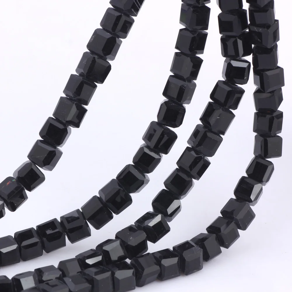 OlingArt Square 3/4/6/8MM Austria Crystal Beads charm Glass Beads Black color Loose Spacer Bead for DIY Jewelry Making