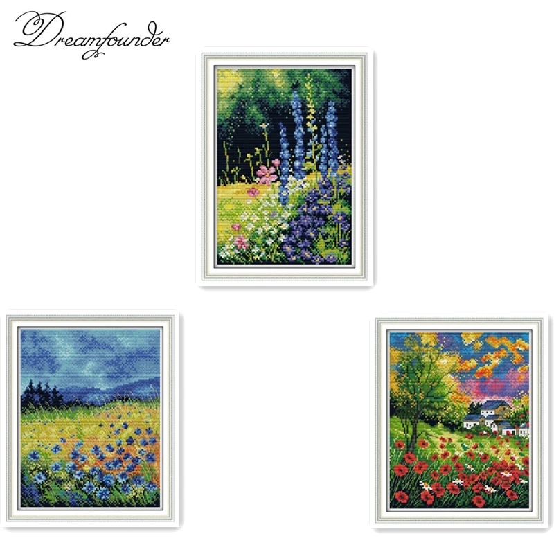 A brilliant mountain flower cross stitch kit aida 14ct 11ct count print canvas stitches embroidery DIY handmade needlework