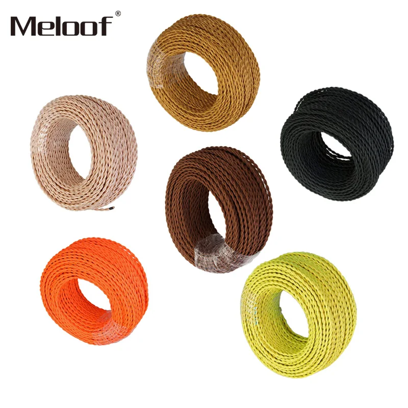 10m Hot Sale 2 Core Electrical Rope Wire Vintage Antique Braided Twisted Fabric Lighting Cable Woven Silk Flexible Cord