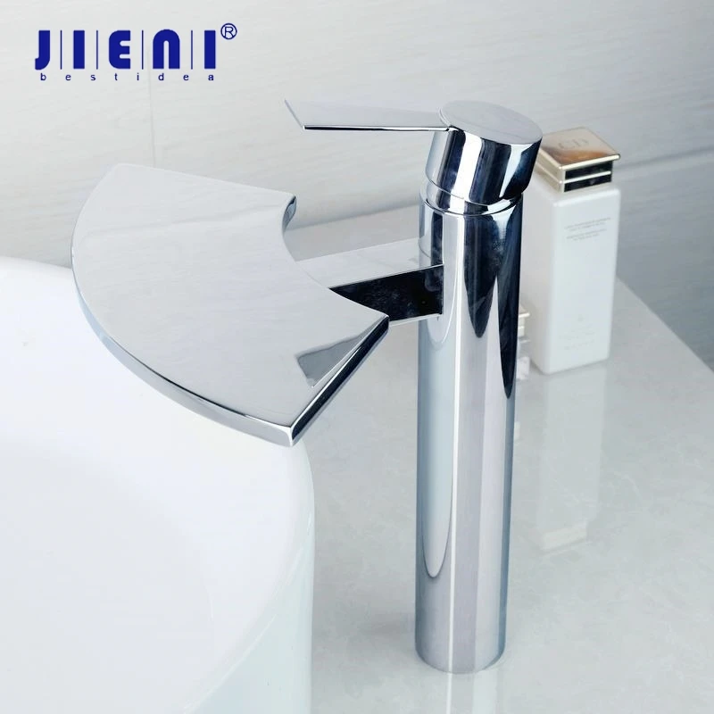 

JIENI Bathroom Chrome Polish Mixer Faucets Tap Solid Brass Waterfall Spout Basin Taps Bathroom Faucet Hot Cold Mixer