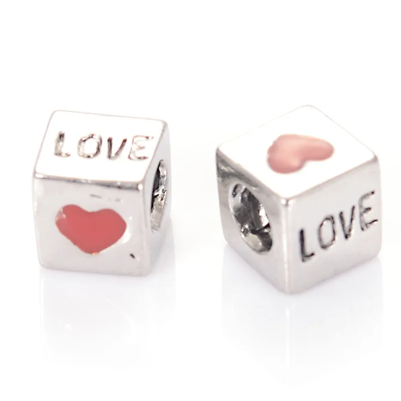 Lead Nickle Free Pewter Large Hole Enamel Heart Love Beads Charm Fits All Diy Interchangeable Diy Charm Bracelets Jewelry Making