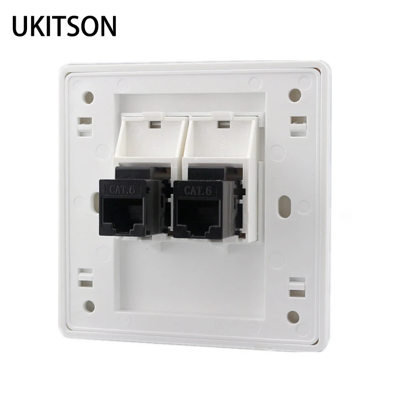 2 Ports CAT6 RJ45 Internet Faceplate LAN Connector For Gigabit N Wall Panel White Color