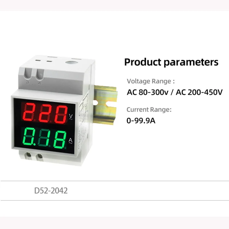 DIN-rail Multi-function Meter D52-2042 D52-2047 Digital LED Voltage Current Active Power Factor Energy Meter AC80-300V 100A