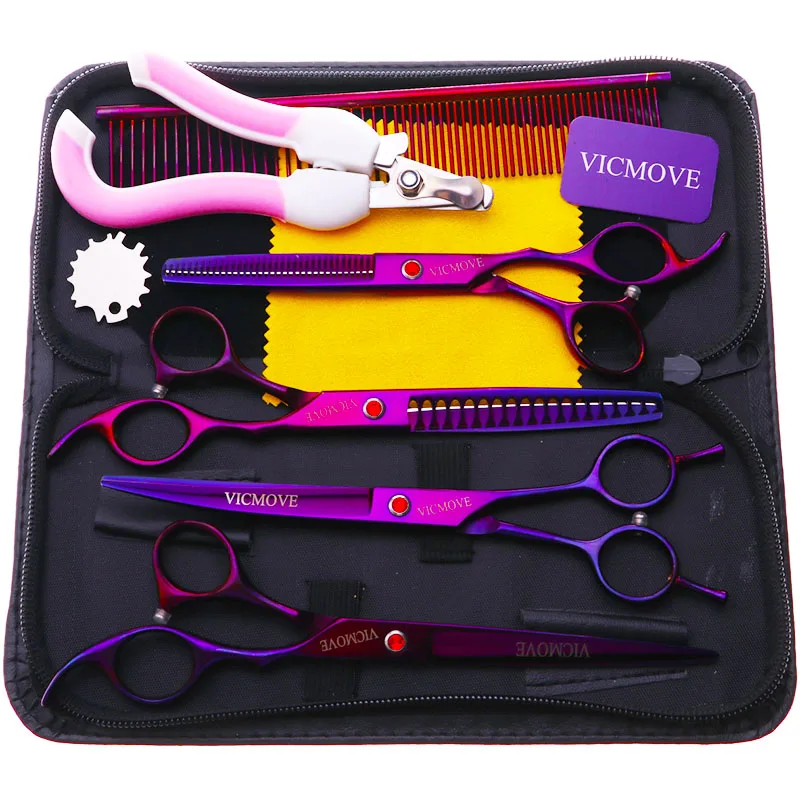 VICMOVE 7 inch Pet Grooming Scissors Set Straight Curved Dog Cat Cutting Thinning Shears Kit Tesoura Para Hair Thinning Shears