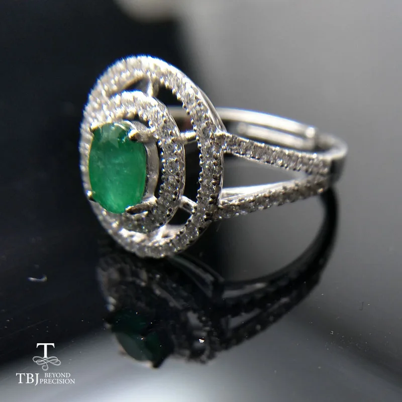 TBJ, 100% natural zambia green emerald ring 925 sterling silver with gift box for women as best gift