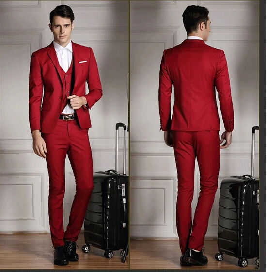 

Custom Made to Measure BESPOKE wine red groom wedding Tailored tuxedos for mens suit(Jacket+Pants+vest+tie+pocket square)terno