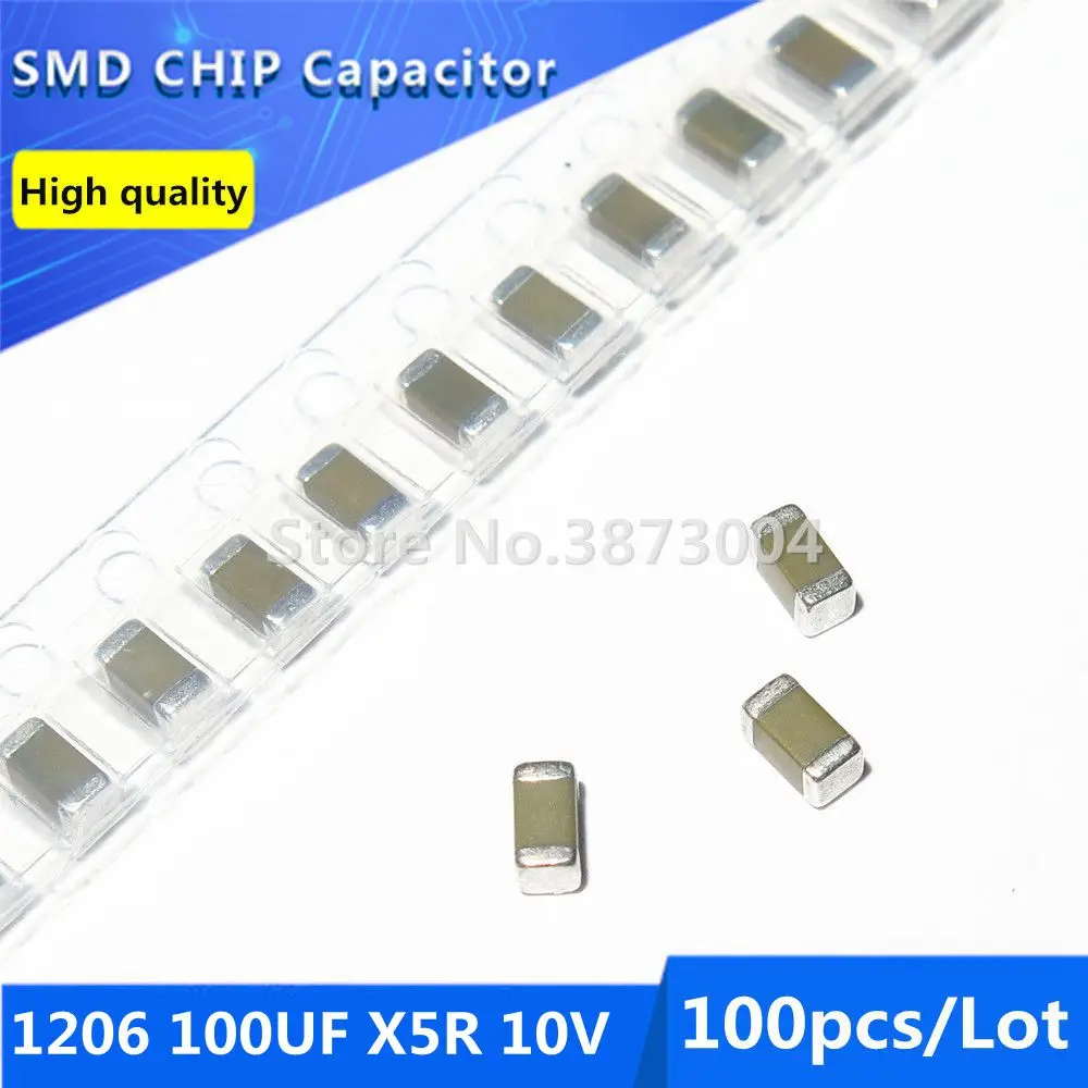 100pcs 1206 100UF X5R 10V Thick Film Chip Multilayer Ceramic Capacitor