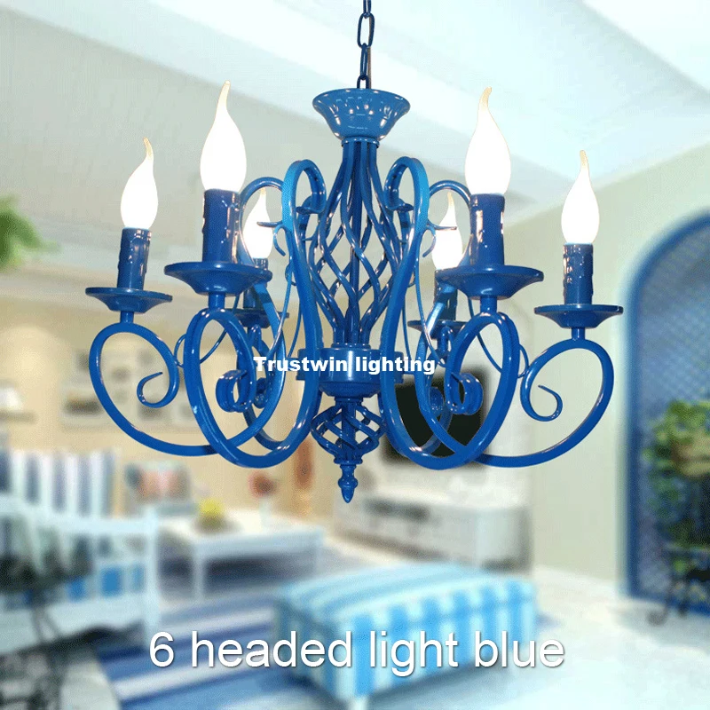classic LED chandelier light 6 8 arms hanging chain black blue bronze iron chandelier light LED