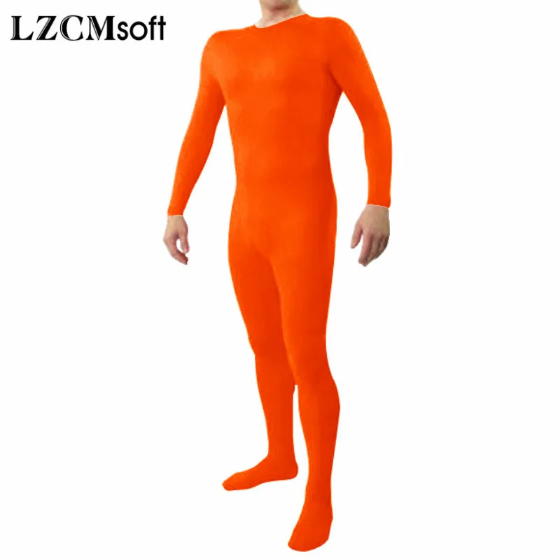LZCMsoft One Piece Crew Neck Full Body Suit for Men No Hood Footed Unitards Spandex Skin Tights Bodysuits Cosplay Costume