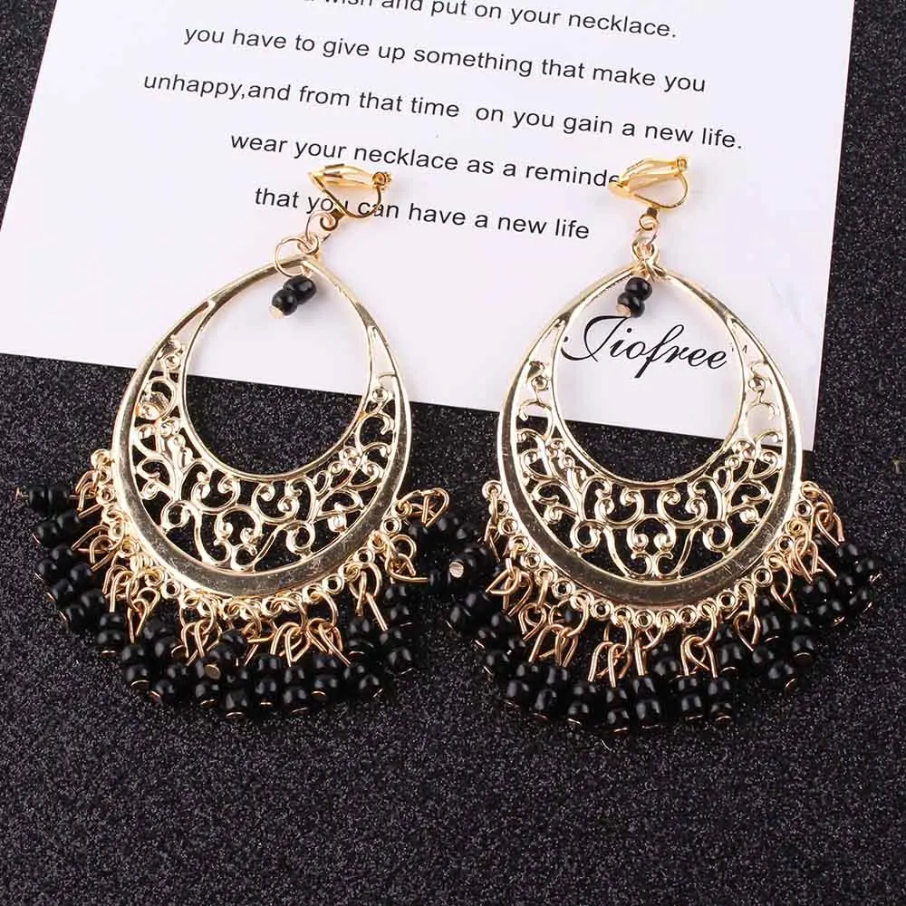 Big Statement Retro Vintage beads Clip On Earrings for Women 4 color New Arrival Fashionable Gold Color Alloy Charming Earrings