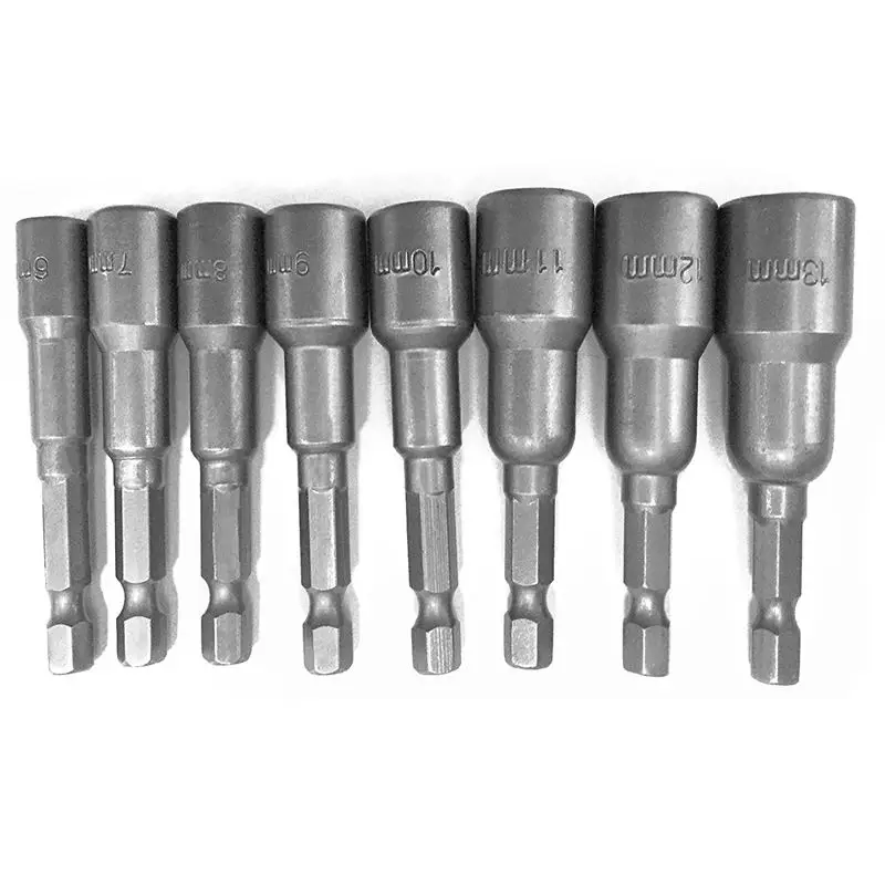 8pcs 1/4 inch Hex netic Nut Driver Socket Set Metric Impact Drill Bits 6 to 1m Adapter