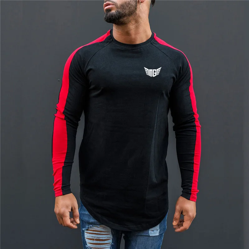 Muscleguys Fashion T-Shirt Men 2023 Spring Autumn New Long Sleeve O-Neck T Shirt Men Brand Clothing Patchwork Cotton Tee Tops