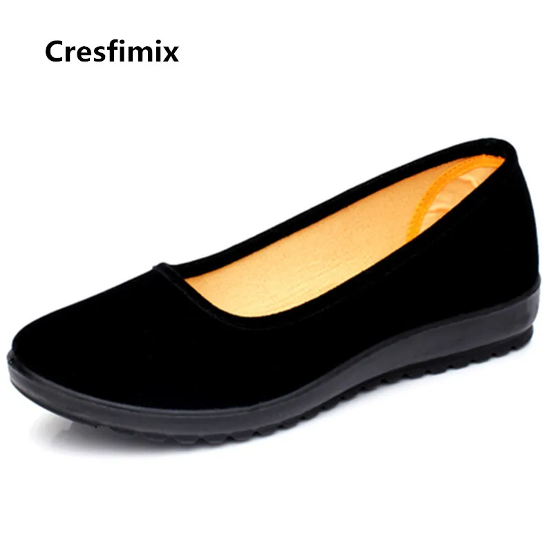 Cresfimix women fashion sweet wedge heel black slip on cloth shoes lady retro casual comfortable shoes zapatos de mujer a3197