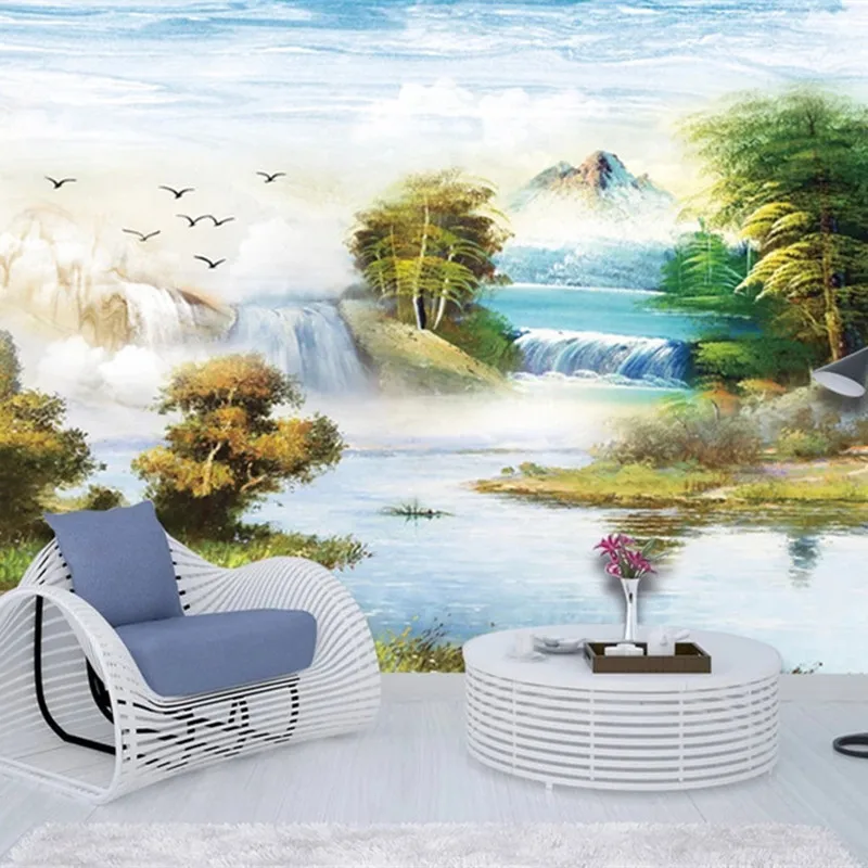 

Custom Any Size Mural Wallpaper Mountain River Oil Painting Landscape TV Backdrop Bedroom Photo Wall Paper 3D