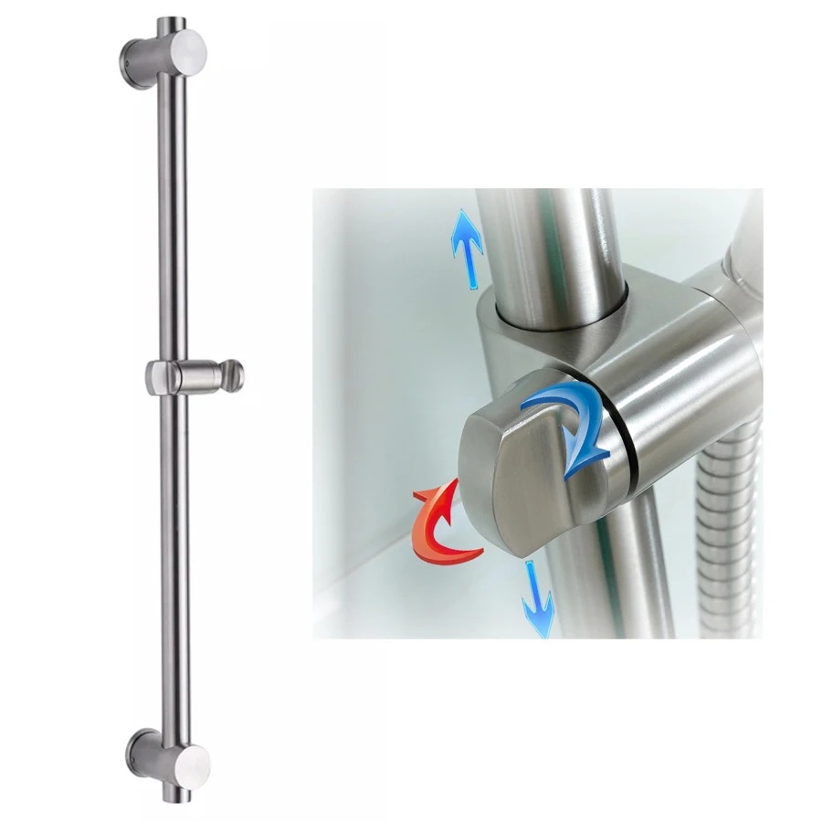 

Stainless Steel Slide Bars with Handheld Shower Bracket Height and Angle Adjustable, Brushed Steel SL052